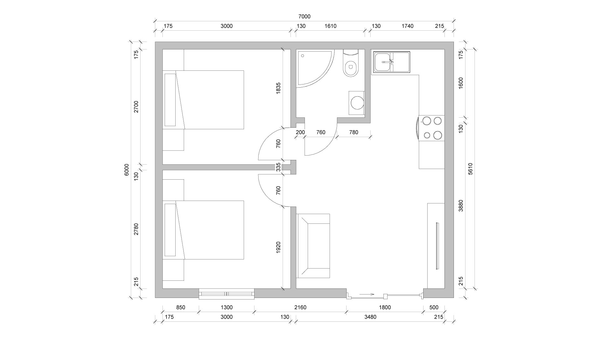 2 Bed F1 - 7.0m x 6.0m