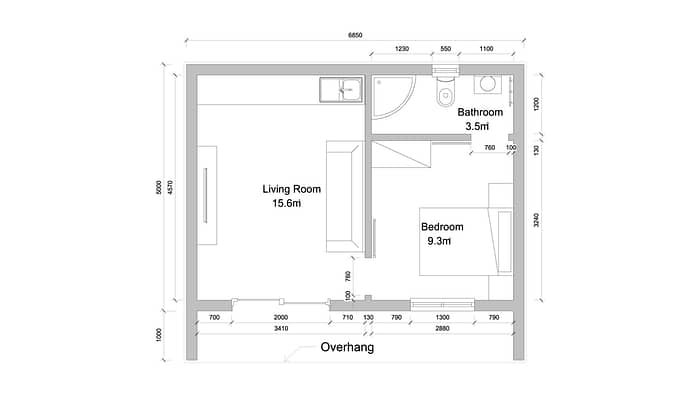 1 Bed G1 - 5.0m x 6.8m