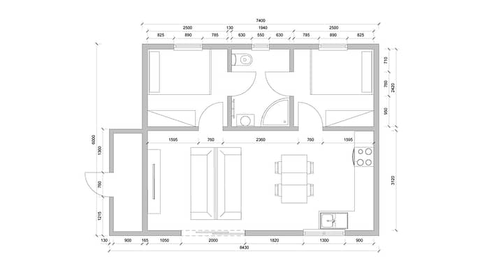 2 Bed E1 - 8.4m x 6.0m