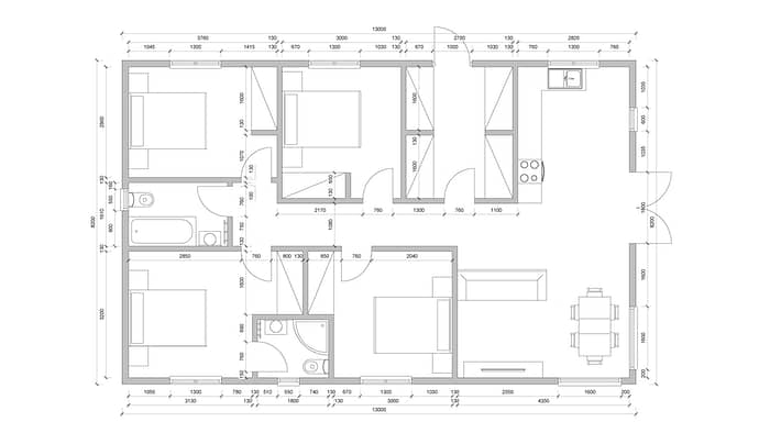 4 Bed A1 - 8.2m x 13.0m
